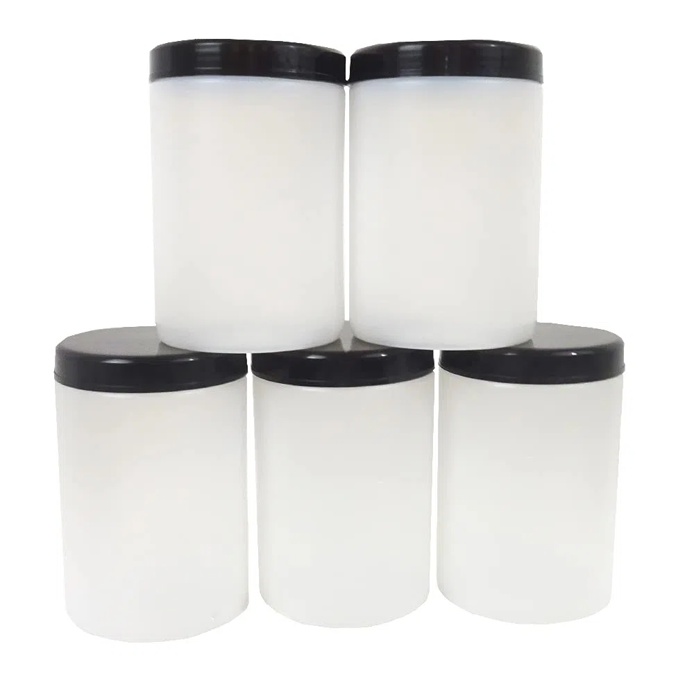 KENZIUM - Confezione da 5 barattoli | 1 L | Colletto Large | con coperchio e otturatore | HDPE | Traslucidi